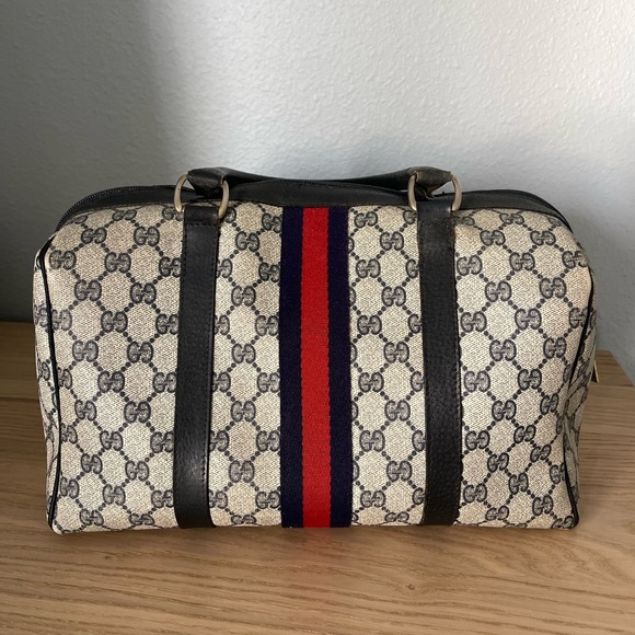 Gucci Vintage Sherry Line Guccissima Canvas Leather Trim Boston Bag - Picture 2 of 14